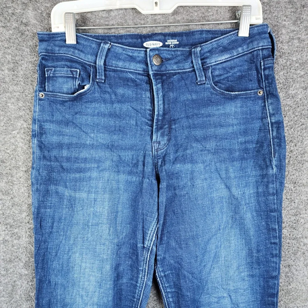 Old Navy Rockstar Super Skinny Jeans Womens 10 Blue Dark Wash Raw Hem Stretch